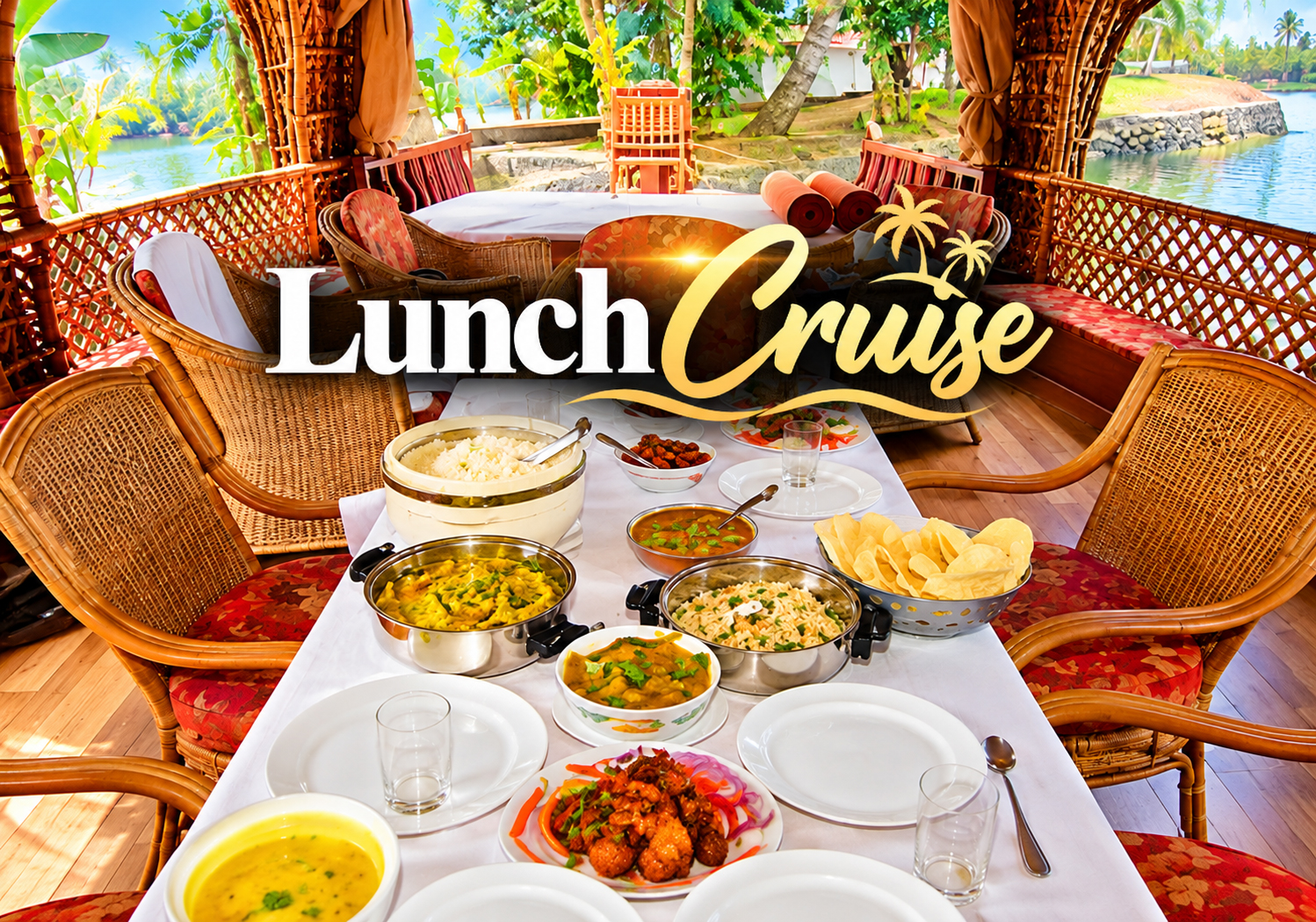 Lunch cruise dining experience on a Nileshwar houseboat