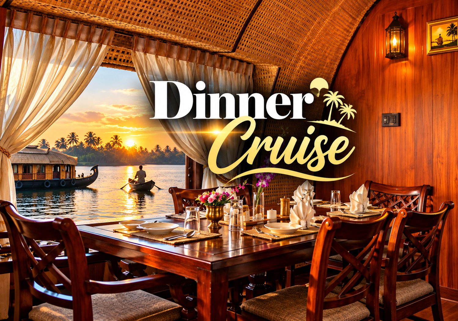 Dinner cruise dining experience on a Nileshwar houseboat