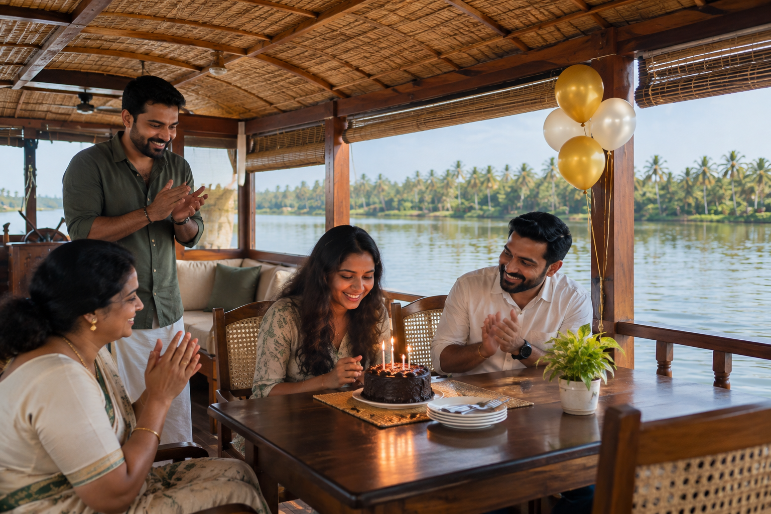 Birthday celebration and group events on a Kerala houseboat