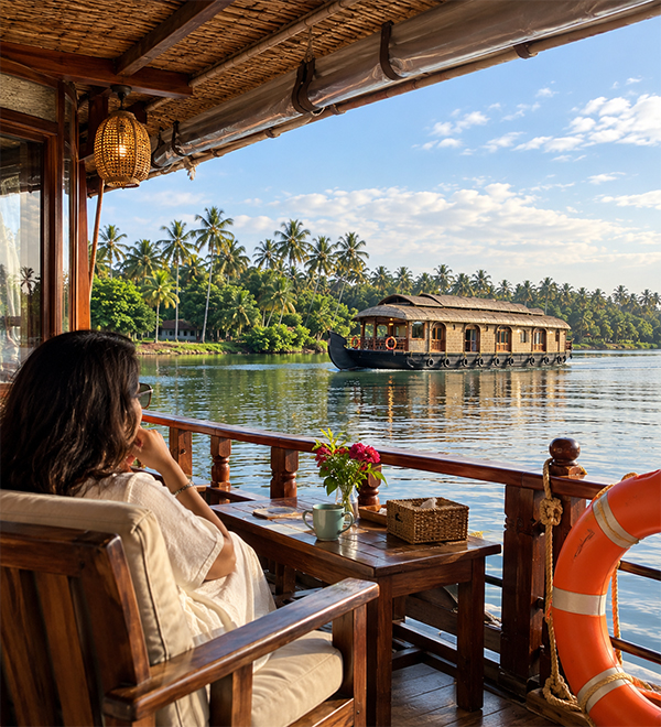 Traditional houseboat cruising the Nileshwar backwaters